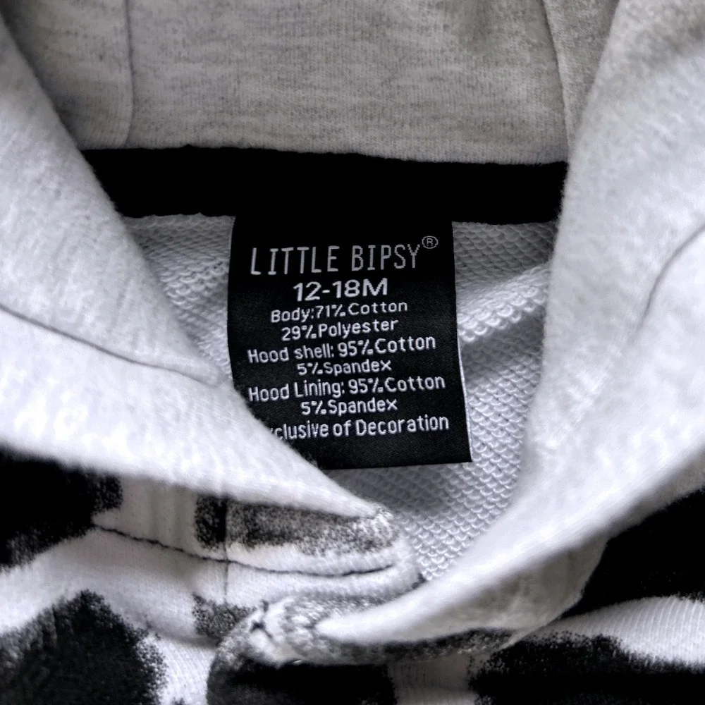 Little Bipsy Hooded Button Down Kids Black White Grid French Terry 12-18M